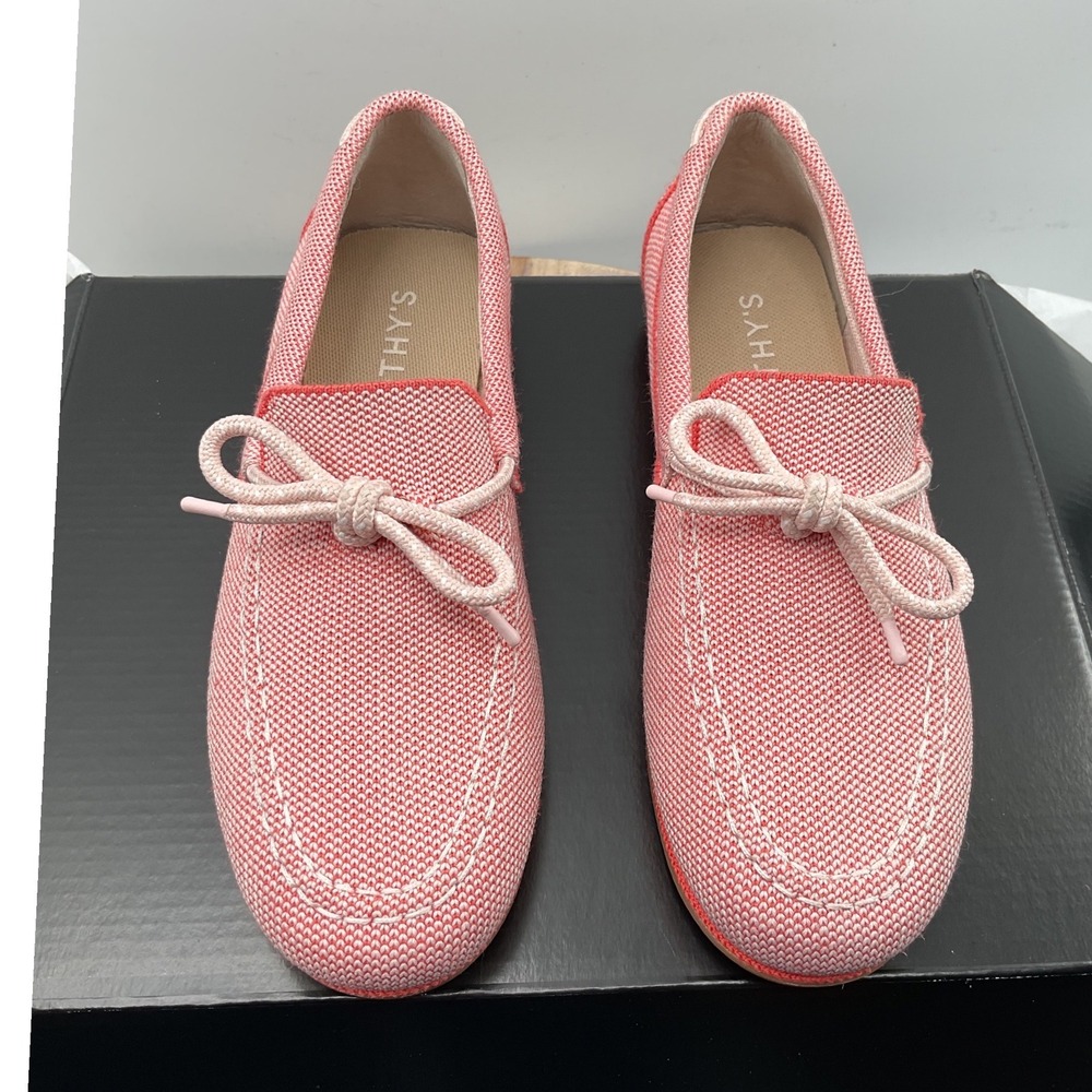 Rothy's The Driver Loafers Coral Gingham Knit Slip On Shoes Women's Size 5